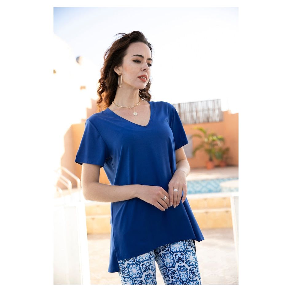 Bamboo V Neck T Shirt - Royal Blue - Orange Fashion Village