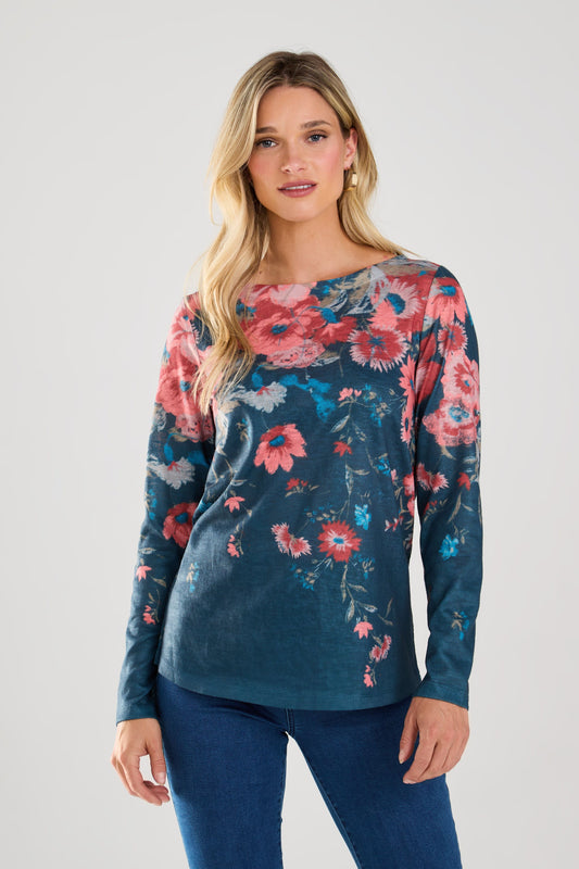 Long Sleeve Boat Neck Top In Gramercy Print by French Dressing Jeans