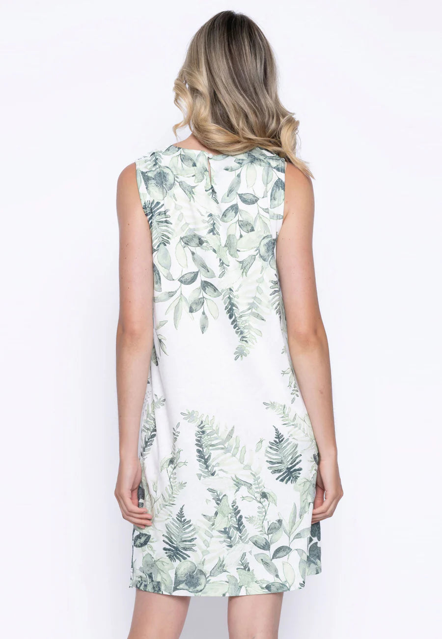 Lace Trim Sleeveless Printed Dress in Avocado by Picadilly Canada