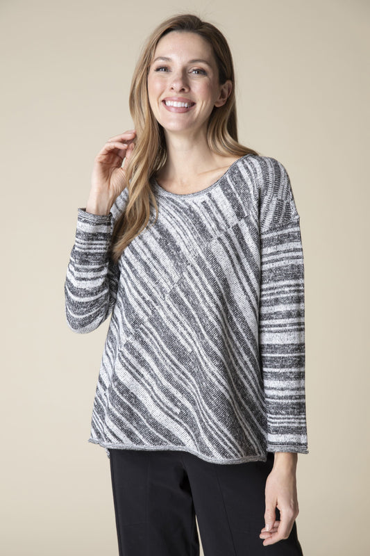 Mixed Stripe Crew Sweater in Black by Habitat Clothing