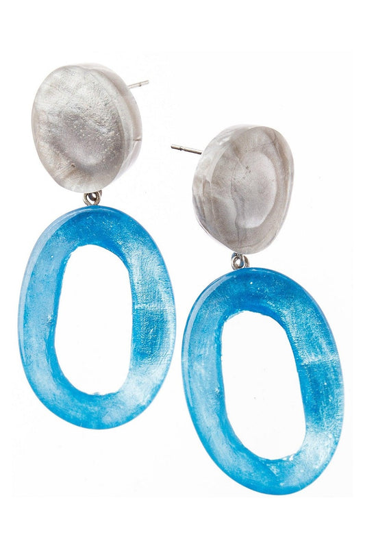 Zsiska Design-Halos-Oval Resin Post Earring in Blue and Grey