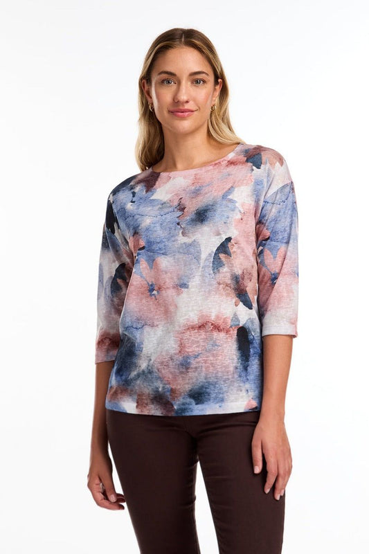 Boat Neck 3/4 Sleeve Top in Leaf Pile by French Dressing Jeans