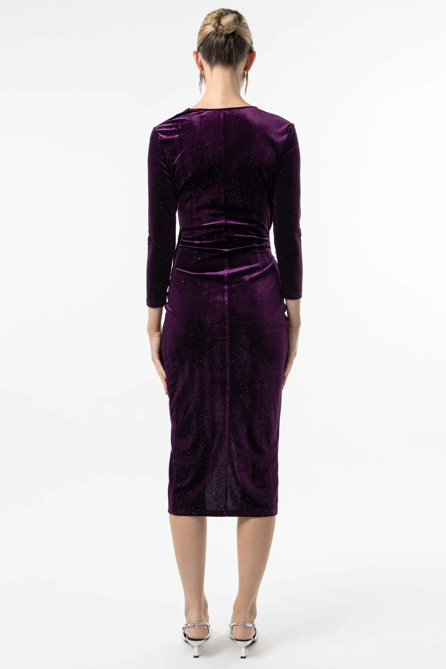 Glimmer Velvet Going Out Midi Dress in Purple