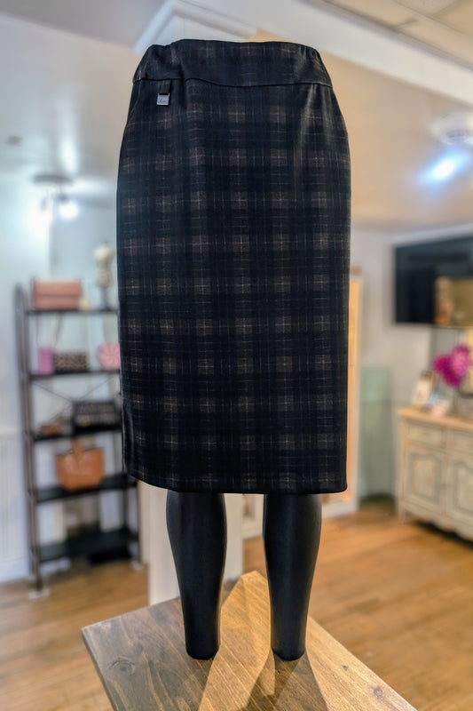 Petite Pencil Skirt in Black and Brown Plaid by Lasania 715P