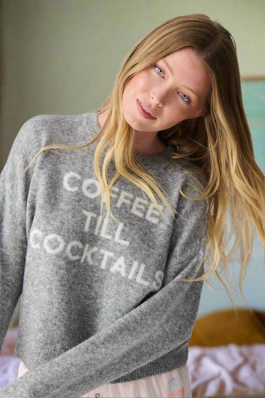 Coffee 'till Cocktails Snuggle Sweater in Frost Grey by P.J.Salvage