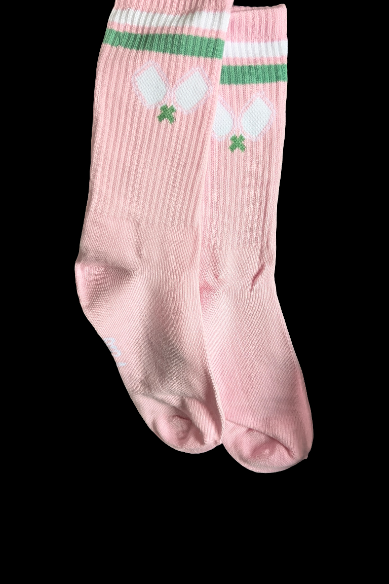 Socks - Pickleball Pink "Happiest on the Court" Rib Crew Sock (1) by PJ Salvage