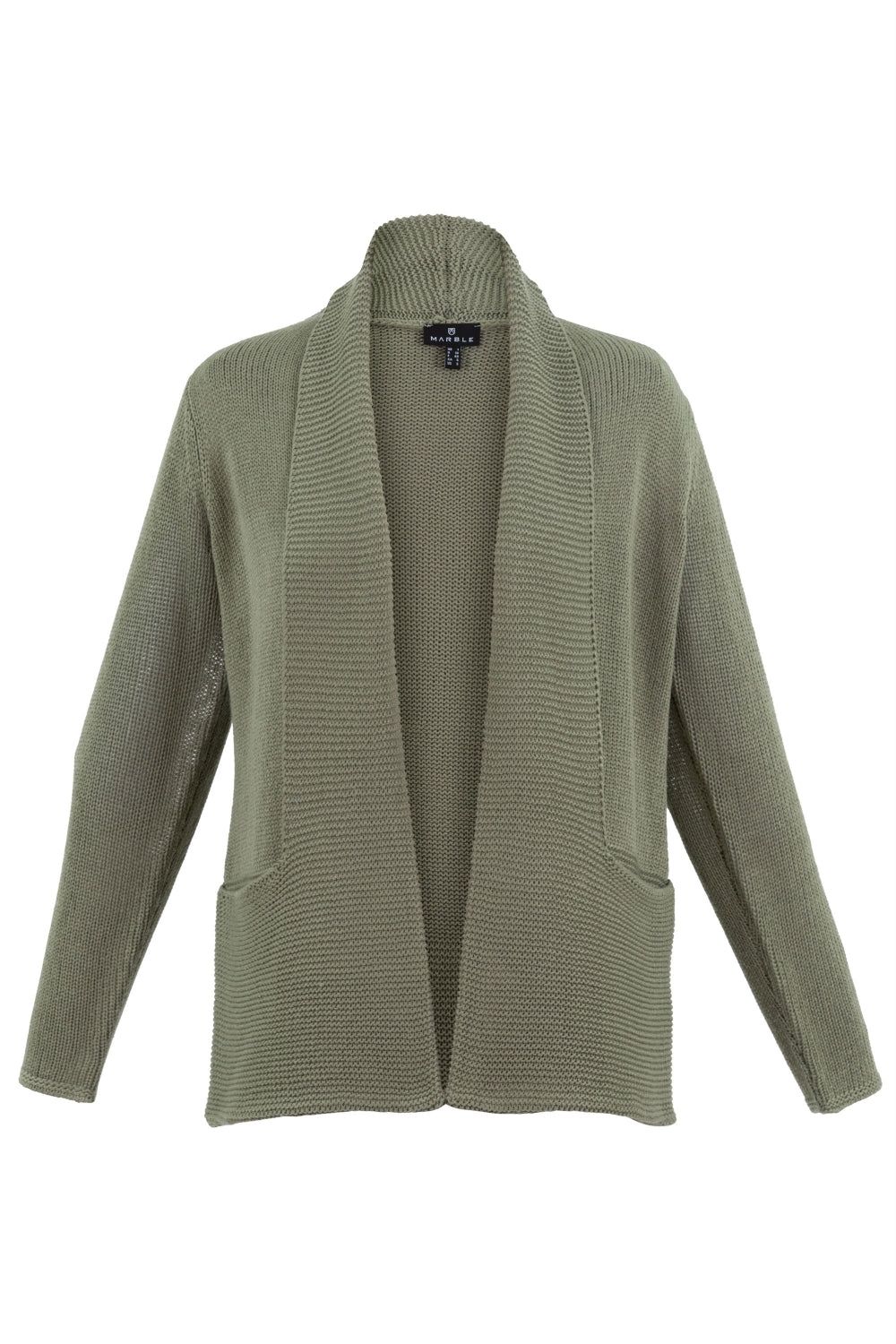 Knit Cardigan with Pockets in Khaki by Marble Scotland Fashion