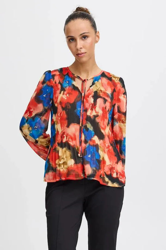 Reds and Blues Floral tie Blouse