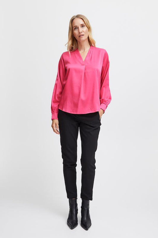 Very Berry Long Sleeve V Neck Blouse